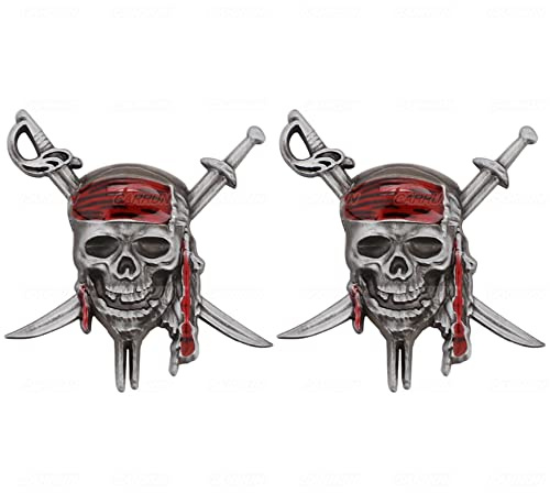 CARRUN 2X Skull Buccaneers Automobile Emblem Metal Badge Sticker Car Side Rear Front Hood Trunk Door Fender Bumper Metal Badge 3D Decal Sticker (Gun Color) (Buccaneer)