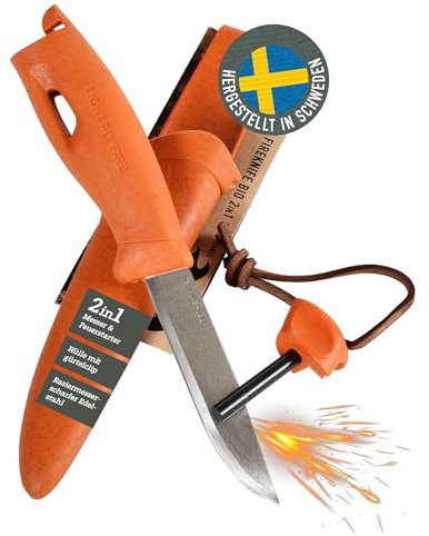 Light My Fire Messer mit Feuerstein - FIREKNIFE - Bushcraft- und Outdoor-Messer Hergestellt in Schweden, Rusty Orange