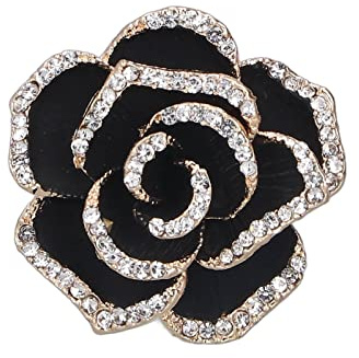 Broche Pin, Broche de esmalte de flores de camelia Broches de cristal de diamantes de imitación para mujeres y niñas Ropa Bufanda Decoración(Negro)