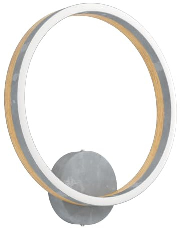 EGLO LED Wandleuchte Cadinaro, Wandlampe innen mit Leucht-Ring, Wohnzimmer Wandbeleuchtung, runde Flurlampe aus Metall in Beton-Optik und Holz, warmweiß