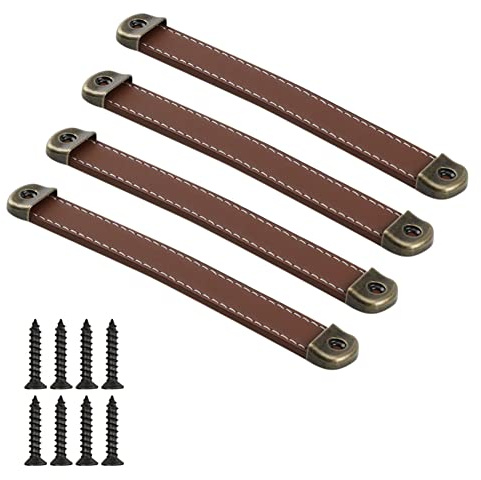 CONPHERON 4 Stk Antik Ledergriff Möbelgriff Schrankgriff Türgriff Retro Handgefertigter Leder Schubladengriff Kommode Zieht Knöpfe Möbel Küche Griffe 160mm