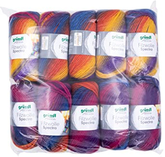 Gründl Wolle Filzwolle Spectra 10 Knäuel 100 g, wild berry multicolor | Dicke Wolle zum Filzen in der Waschmaschine - Strickgarn- Weich und hautfreundlich - 100 % Schurwolle 100 m -Nadelstärke 8-9