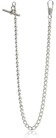 BOSHIYA Pocket Watch Chain Silver Albert Vest T Bar Lobster Buckle Chrome Plated Watch Chains Link with Box