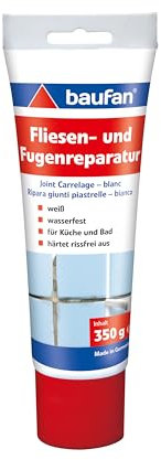 Baufan Fliesen- und Fugenreparatur Weiß 350g I Wasserfeste Spachtelmasse mit optimaler Haftung I Für Küche & Bad I Härtet rissefrei aus I Fugen-Mörtel