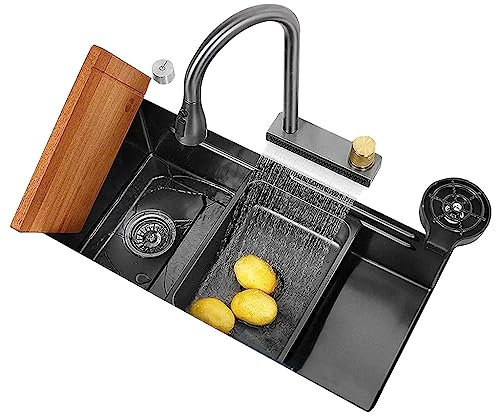 Küche Zuhause Langlebige Küchenspüle Hotel Speisekammer Waschgeschirr Tank Edelstahlspüle Barspüle mit Wasserhahn Glaswaschbecken (Farbe: Schwarzer Stahl, Größe: 68 * 40 * 22 cm)