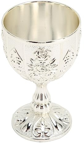 KOSDFOGE Tasse À Vin en Métal Gaufré Motif de Fleur Vintage Détails Exquis Tasse À Vin en Métal pour Cadeaux de Décoration de la Maison, Noël, Cadeaux de Calice de Mariage(argent)