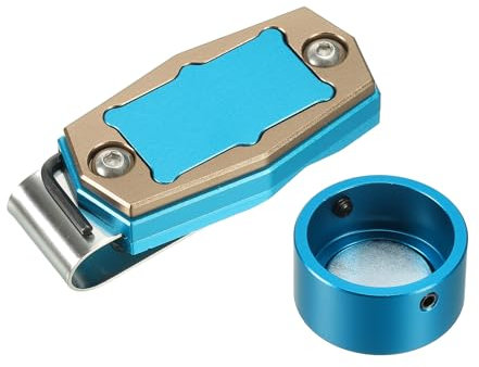 PATIKIL Billard Magnetischer Kreidehalter, Runder Aluminiumlegierung Pool Billard Queue Kreide Spitzenetui mit Gürtelclip für Snooker Sportzubehör, Blau Braun