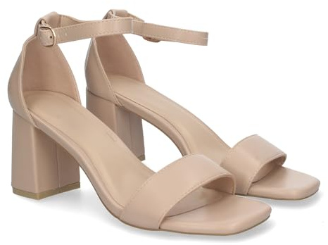 shoes&blues.es 80790-Sandalia de Tacon para Mujer, Comoda, con Pala Fina, y Cierre Ankle Strap de Hebilla.. Talla 38 Beige