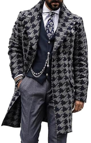 Generic Tweed Giacca Uomo Primavera Autunno Sottile Manica Lunga Giacca Media Lunghezza Slim Fit Transizione Giacca Uomo Vintage Britannico Stile Casual Giacca Uomo A-Dark Blue 5XL