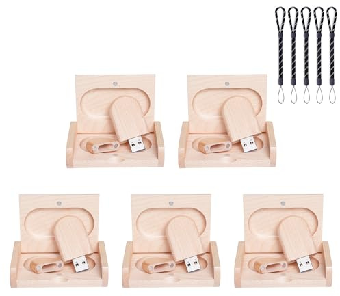 Meiyuexiang 5-pack trä USB-flashenhet lagringspinne minnessticka med trälåda 2.0 USB 16 GB