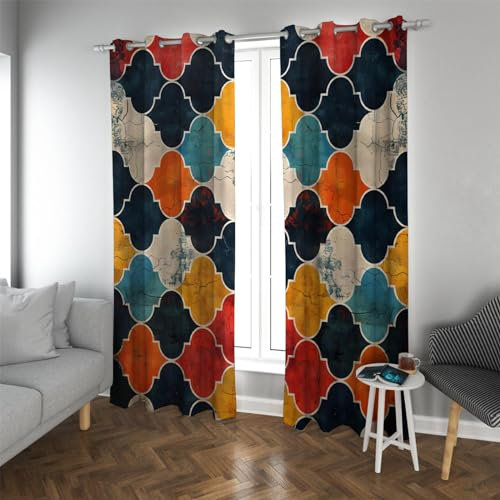 Deertweet Home Bunte Verdunkelungsvorhang Geometrische wärmeisolierte Schallschutzvorhänge für Schlafzimmer Wohnzimmer Fensterbehandlung im ethnischen Stil 2 Paneele H260xB140
