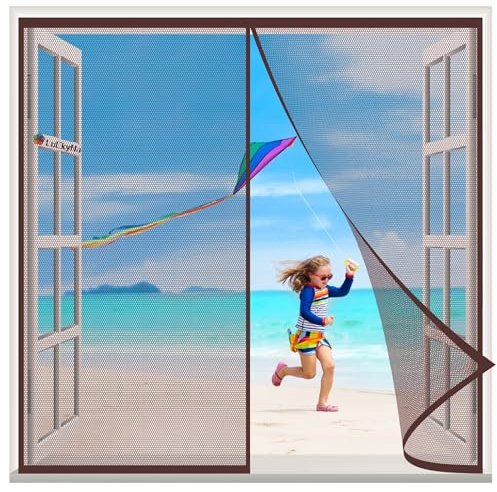 Magnet Fliegengitter Balkontür Magnet Fliegengitter Fenster Insektenschutz Braun 95x195cm Fliegengitter Fenster Mückengitter Magnetische Adsorption Faltbar Klebemontage für Fenster und Türen