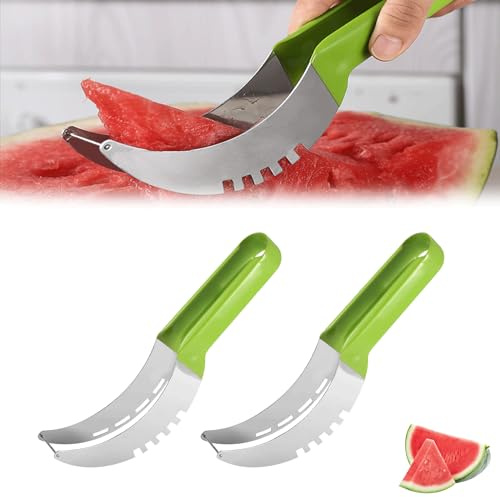 Vordpe 2 Stücke Multifunktionaler Obstschneider aus Edelstahl, Wassermelonen Schneider, Edelstahl-Wassermelonenschneider, Obstschneider für Cantaloupe, Papaya, Drachenfrucht