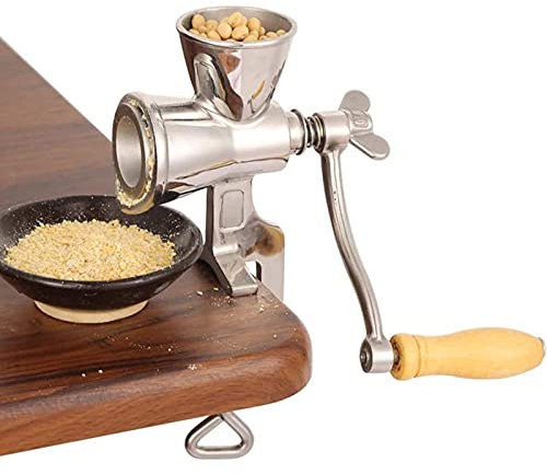 SnamicE Manual Grain Grinder,Cereal Corn Mill Powder Machine with Wooden Handle,Table Clamp Design/Body Washable,Home Kitchen Tool Stainless Steel Coffee Grinders for Soybeans/Nu