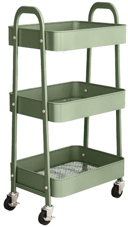 simpa 3 Tier Metal Multipurpose Wheeled Storage Tray Cart - DARK GREEN 78.5cm (H) x 46cm (W) x 30.5cm (D)