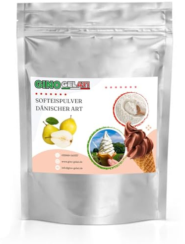 Gino Gelati Dänisches Softeis Pulver, fruchtiger Geschmack, verschiedene Geschmacksvarianten, schnell und einfach Zubereitet, Made in Germany, Eis selber machen (333 g, Birne)