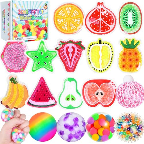 MoZkkiz 12 Stück Anti Stress Bälle, Obst Antistressball, Kühlkissen für Kinder & Erwachsene, Quetschball Antistress Spielzeug für Kinder & Erwachsene