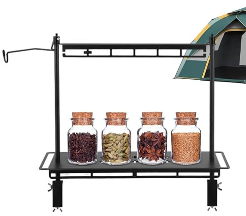 Vibhgtf Scaffale pieghevole da campeggio – Tavolo da campeggio pieghevole con supporto per torcia, robusto e pieghevole, per lampade da campeggio, tazze, pentole