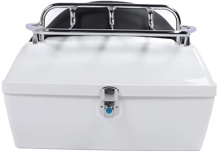 48L Motorrad-Heckkoffer, Universell Wasserabweisend, mit Schloss, Rückenlehnenkissen, Kofferraum, Heckgepäckbox für Helme, Gepäck (WHITE)