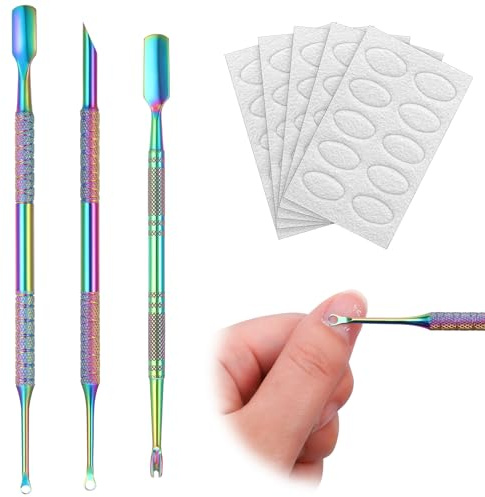 ViEinkaufen 3 Pack Cuticle Pusher Kit with 5 Sheets Sandpaper, Double End Stainless Steel Nail Cuticle Remover Trimmer Sticks Nail Tools for Manicure Pedicure