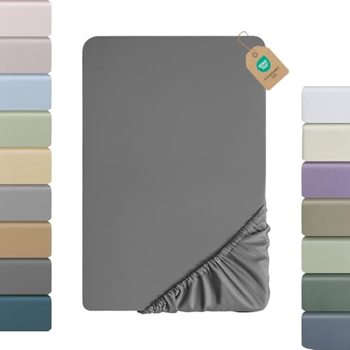 SOULFUL Satin Spannbettlaken 120x200cm Baumwolle Oeko-TEX Kohlegrau | 100% Langstapelige Baumwolle Kühlend Seidig Luxus Spannbettlaken bis 25cm Matratzenhöhe für Allergiker Geeignet