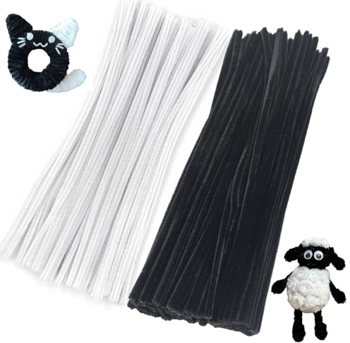 Tikyoary 200 Stück Pfeifenreiniger, 2 Farben Pfeifenreiniger Kit Chenille Draht für Blumen, Tiere oder, DIY Bastelprojekte und Dekorationen (Schwarz&Weiß)