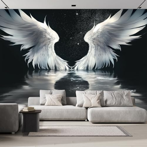 Seide Fototapete Engelsflügel 200x140cm - Foto Tapete Wasserreflexion, XXL Wandtapete Motivtapeten Bildtapete 3d Effekt Wand Dekoration für Schlafzimmer, Wohnzimmer, Flur