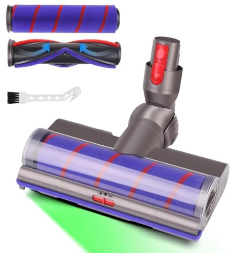 Laymi 2 Brushes Vacuum Head Replacement for Dyson V7 V8 V10 V11 V15 Vacuum Parts, Motor-Head Bristle Roller & Extra Soft Roller with Green Headlights for Thin Carpets, Hardwood Floor Attachments