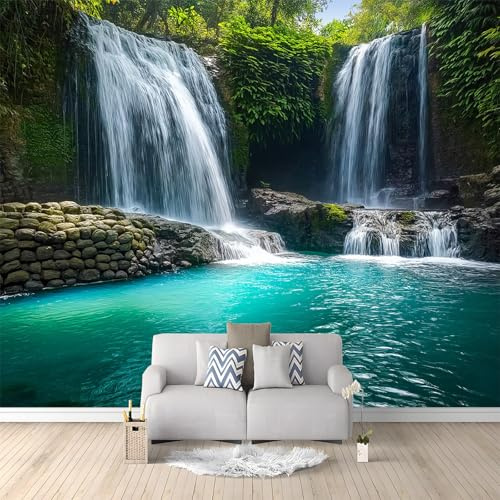 WHUOEUCO Carta da Parati Moderna Paesaggio Della Foresta Di Cascate 350x256 cm Fotomurali Arte 3D Non Tessuto, Fotografica Murale Carta da parati per Camera Letto, Soggiorno