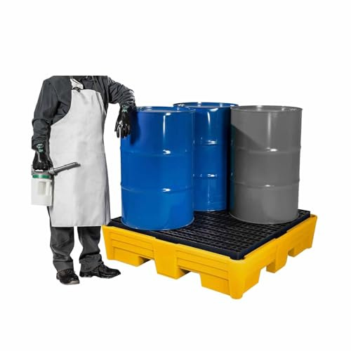Tarima para Contención De Derrames, con Rejilla Y Compartimentos para Montacargas, Almacenamiento Industrial En Garaje. Tarima Modular Amarilla Y Negra para Contención De Derrames.(130x130x15cm)