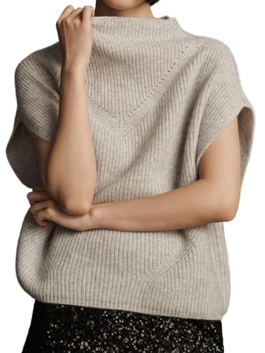 Dsewpaur Women Oversized Ribbed Sweater Vest Mock Neck Sleeveless Sweater Pullover Casual Knit Tank Top Light Grey