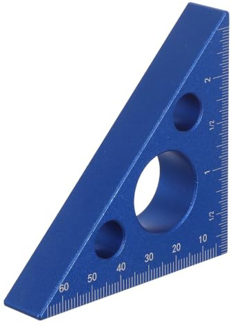Escuadra de Carpintería Métrica Imperial de Aleación de Aluminio Azul | Regla de Medición Triangular para Taller y Corte Ingletadora, Ángulo 90° Preciso, Escala Dual, Portátil