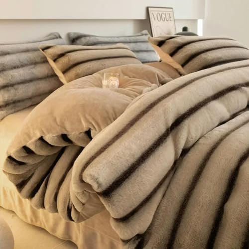 QIUMING Set di Biancheria da Letto in Pelliccia di Coniglio, 4 Pezzi, Copripiumino Invernale in Peluche Color Latte, Lenzuola Calde, Set da Quattro Pezzi per Camera da Letto Matrimoniale