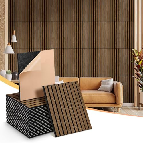 NZQXJXZ 24 Pack Acoustic Wall Panels, Sound Proof Panels for Wall with Wood Veneer, 15.7x11.8x0.4 Inches Self-Adhesive Acoustical Soundproof Panels, Acoustic Treatment for Home Office Recording Room