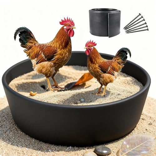 Staubbad für Hühner, Hühnerstaubbadewanne 65cm Legenest für Hühner einstellbare Größe mit 10 Nägeln Bodenlose Hühnerstaubbadwanne Verwendung im Freien