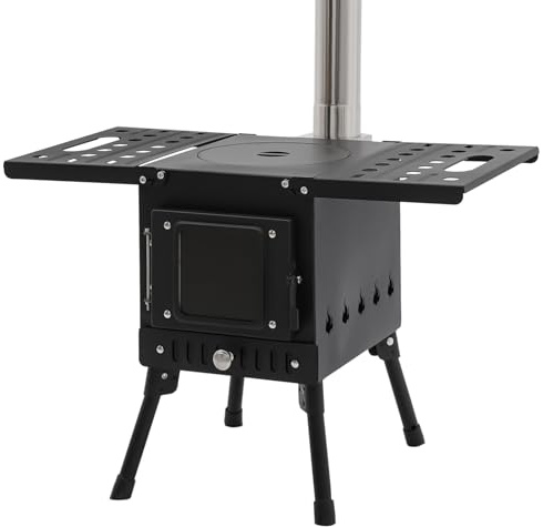 MELAQULY Four de tente, 35 à 36 cm, hauteur réglable, pliable, poêle à bois, pour camping et barbecue