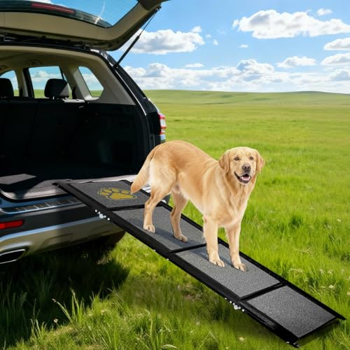 Hundramp bil vikbar extra lång 180 cm hundtrappa bil med halkfri matta yta för små medelstora och stora hundar bärbar ramp hund för bil SUV lastbil soffa och säng