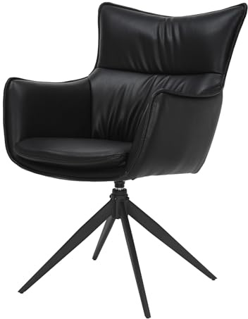 Stuhl VOGUE - 91cm - schwarz - Kunstleder Metall-Beine drehbar Armlehne | hoher Komfort, bequeme Polsterung, pflegeleicht, langlebig, stabil, Esszimmerstuhl, Design, modernes Design