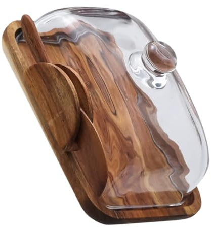 Homoyoyo Mantequera de Madera Pequeña con Tapa de Vidrio y Cuchillo Esparcidor Caja Multifuncional para Mantequilla Queso y Aperitivos Adecuado para Encimera y Almacenamiento de