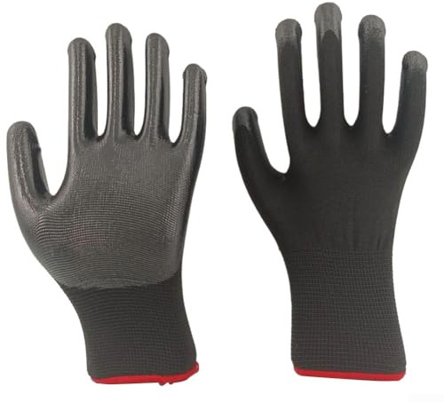 Confezione da 12 guanti da lavoro in lattice nitrilico, comodi, traspiranti e antiscivolo, per lavori di giardinaggio e edilizia, colore nero