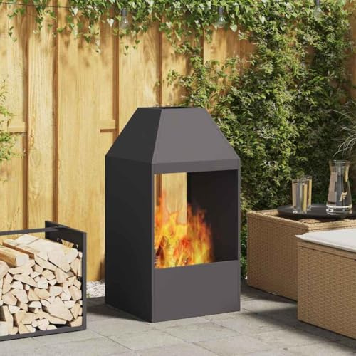 Brasero en acier noir 50 x 50 x 100 cm pour le jardin, la terrasse et le balcon, utilisation polyvalente