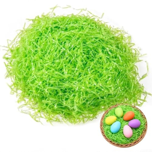 SMZhomeone 200 g di erba di rafia verde per cestino pasquale, materiale di carta per la decorazione della casa, feste e vetrine artigianali stagionali