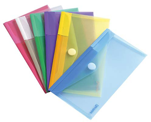 Tarifold T-collection dokumentväska/plastmapp med kardborreband för DIN-längd (M65) – 6 st. blandade färger (blå, lila, grön, gul, rosa, transparent) – 510279