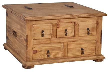 MiaMöbel Truhentisch Mexico Möbel 90x90 cm Landhausstil Massivholz Pinie Honig