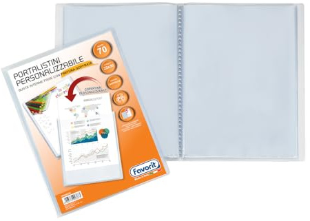 Favorit Portalistino con Buste Fisse e Tasca Frontale Personalizzabile - Fogli 70 trasparenti - 22x30 cm A4