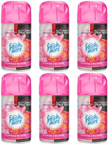 Fresh & More Lufterfrischer Nachfüller Plumeria&Wildrose 250ml (6er Pack) | Raumduft-Spray-Nachfüller, kompatibel mit Freshmatic Max, blumig-romantischer Plumeria-Rosenduft