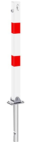 TMS PRO SHOP Klapp-Pfosten, rot/weiß, zum Einbetonieren, Dreikantschloss, 7 x 7 cm, 140 cm aus Stahl, Art.-Nr. 37195 | Absperrpfosten klappbar | Poller | Klapppfosten