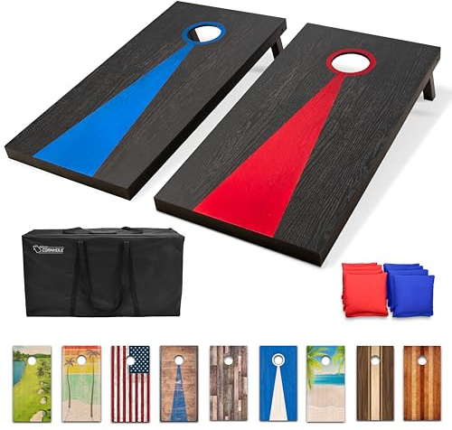 GoSports Unisex, tonåring CH-02-WN-BLACKREDBLUE cornhole set i massivt trä | reguleringsstorlek 100 x 60 cm, mörk, 4 x 2 fot