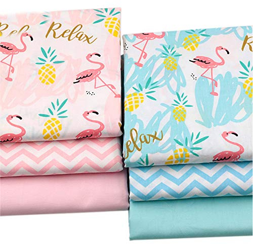 6 Stück Fat Quarter 46 cm x 56 cm Top Baumwollstoff Stoffpaket Quadrate Patchwork DIY Nähen Scrapbooking Quilten Flamingo-Muster Kunst