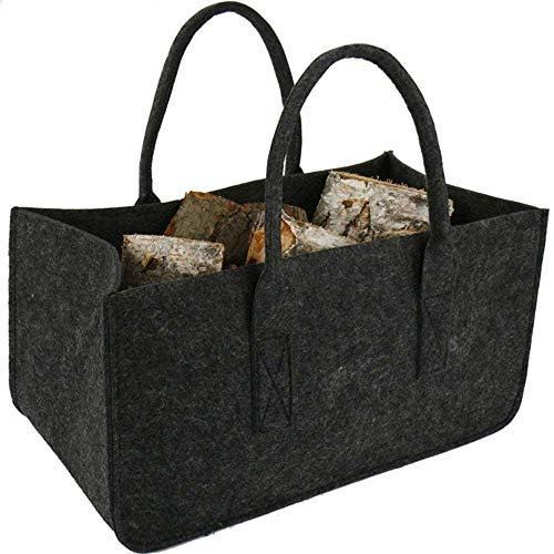 18x11x10 inch Firewood Carrier Log Tote Bag Fireplace Log Carrier Holders Woodpile Rack Fire Wood Carrying Felt Bag,Outdoor Camping Storage Basket Bag Portable ,4-6 Days to reach you! (Black)